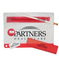 Clear Translucent Pouch School Kit w/ Pencil, Ruler, Eraser & Sharpener