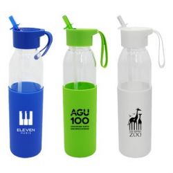 Glass Bottle with Flip Straw Lid