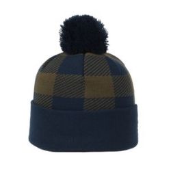 Plaid Watch Cap with Pom
